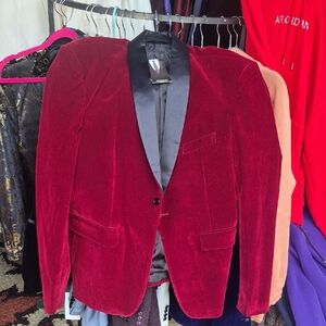 Red Velvet Blazer with Black Satin Lapel